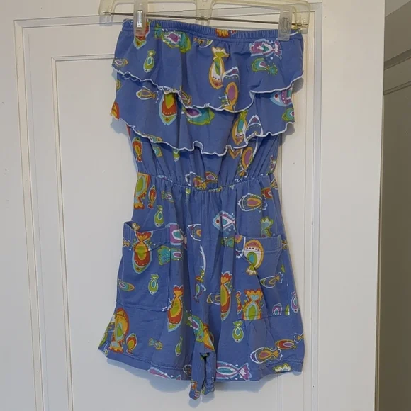 90s Malibu Barbie Comfy Cotton Beach Romper Swim Coverup Srapless Playsuit Small - Picture 2 of 7